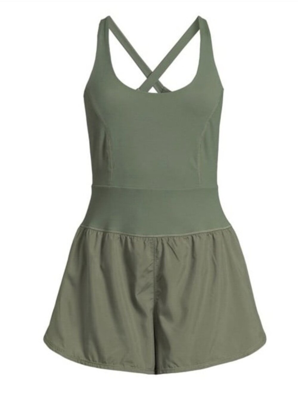 Avia Olive Green Athletic Romper with Cross-Back Straps